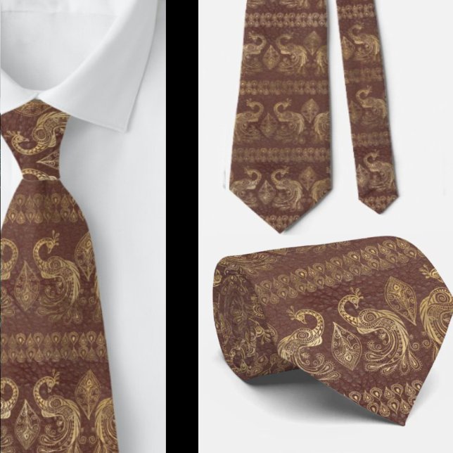 Elegant Bohemisch Boho Rose Gold Peacock Neck Tie Krawatte (Von Creator hochgeladen)