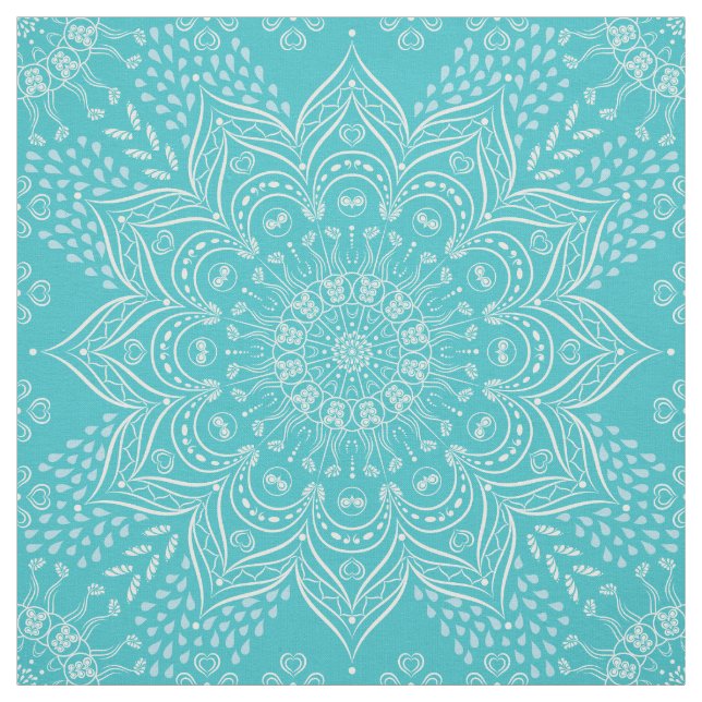 Elegant Boho Aquamarin Blue Mandala Stoff (Muster)