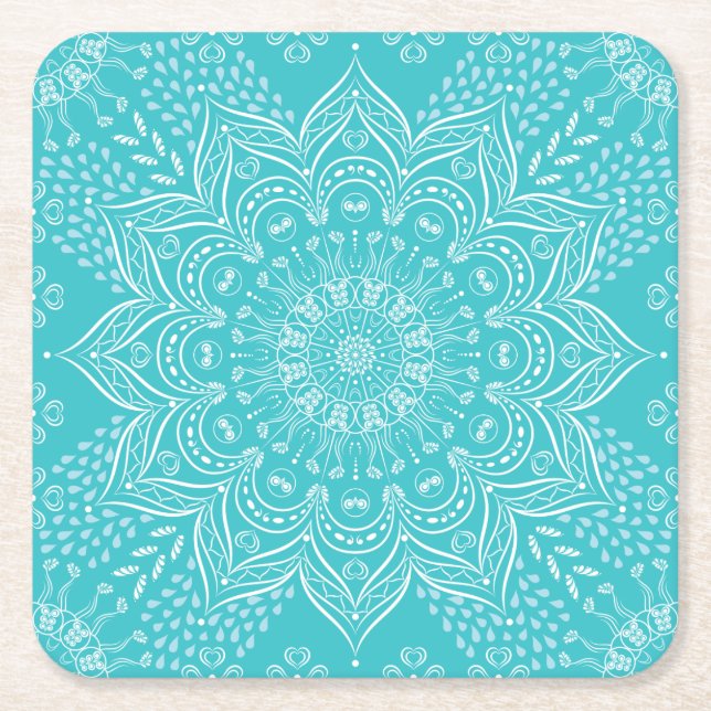 Elegant Boho Aquamarin Blue Mandala Untersetzer (Vorderseite)