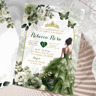 Elegant Boho Arch Sage Grüne Prinzessin Quinceañer Einladung