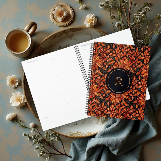 Elegant Boho Autumn Shades Monogram with Initial  Planer (Boho Elegant Autumn Tones Planner with Monogram.)