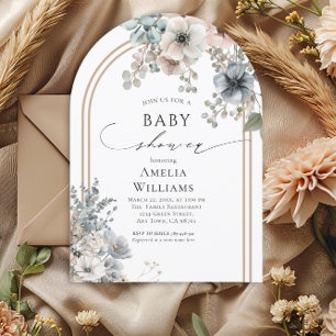 Elegant Boho Beige und Weiß Bogen Blumenarrangemen Einladung