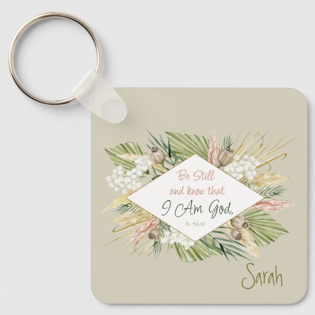 Elegant Boho Bible Verse "Be Still and Know" Schlüsselanhänger (Vorderseite)