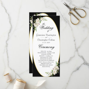 Elegant Boho Black Floral Wedding Zeremonie Programm