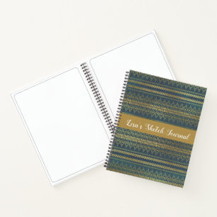 Elegant Boho Blue and Gold Stripe Sketch Notizbuch