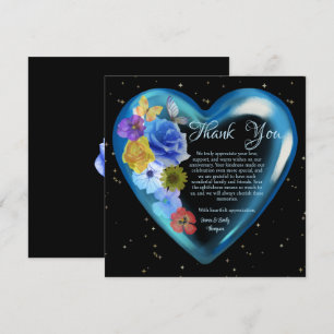 Elegant Boho Blue Floral Heart Hochzeitstag Dankeskarte