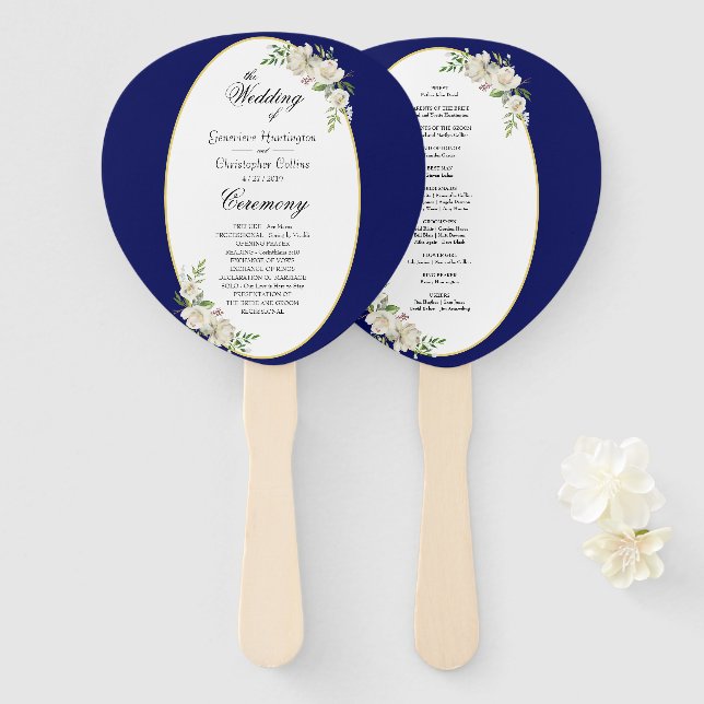 Elegant Boho Blue Floral Wedding Zeremonie Fächer (Vorne und Hinten)