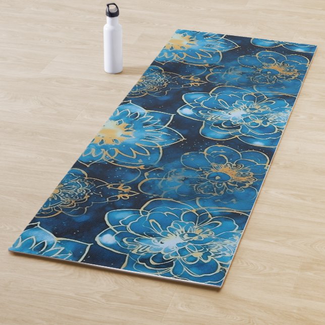 Elegant Boho Blue Gold Floral Mandala Yogamatte (Beispiel)