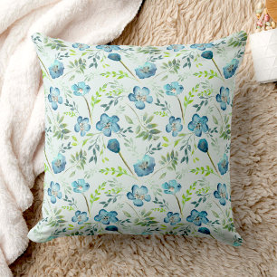 Elegant Boho Blue Green Watercolor Blume Throw P Kissen