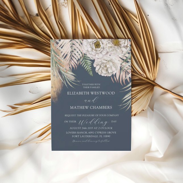 Elegant Boho Blue Pampas Grass Wedding Einladung (Von Creator hochgeladen)