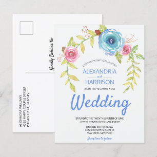 Elegant Boho Blue Rose Blumenstrauch Einladungspostkarte