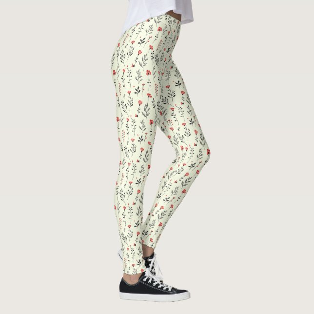 Elegant Boho Blumenmuster  – Einfaches Wildblumenm Leggings (Rechts)