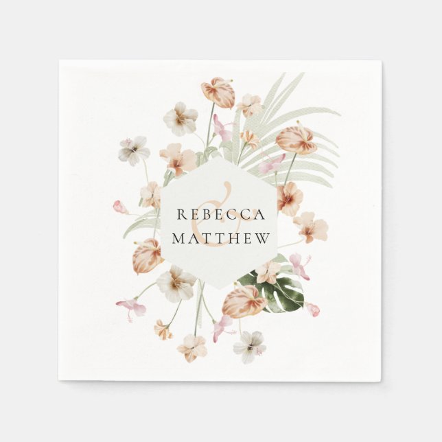 Elegant Boho Blush Blumengrün Hochzeit Serviette (Vorderseite)