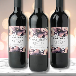 Elegant Boho Blush Pink Floral Wedding Weinetikett