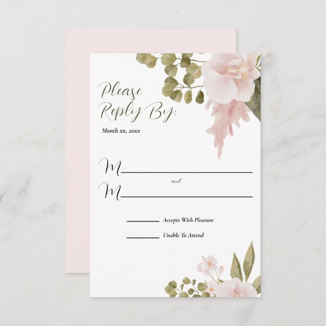 Elegant BOHO Blush Pink Wedding Reply RSVP Karte (Vorne/Hinten)