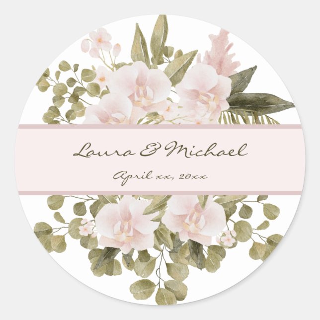 Elegant BOHO Blush Pink Wedding Runder Aufkleber (Vorderseite)