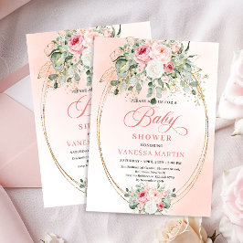 Elegant Boho Blush Roses Gold Baby Shower Invite Einladung