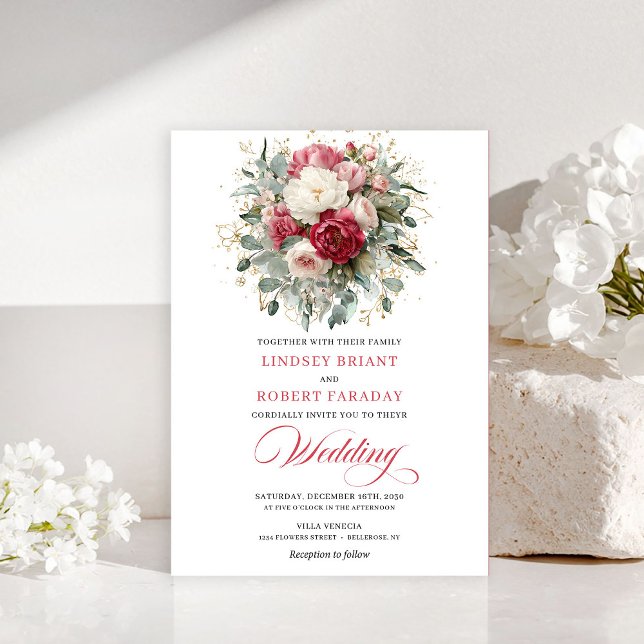 Elegant Boho Blush White Greenery Wedding Invite Einladung (Elegant Boho Blush White Greenery Wedding Invitation)