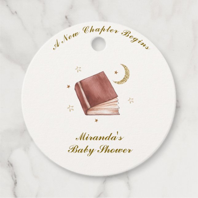 Elegant Boho Book Moon Star Baby Shower Geschenkanhänger (Vorderseite)