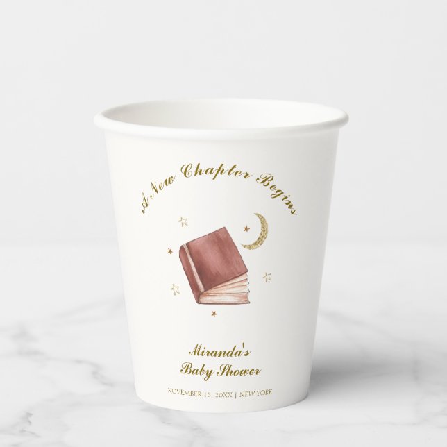 Elegant Boho Book Moon Star Baby Shower Pappbecher (Vorderseite)