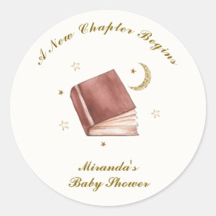 Elegant Boho Book Moon Star Baby Shower Runder Aufkleber