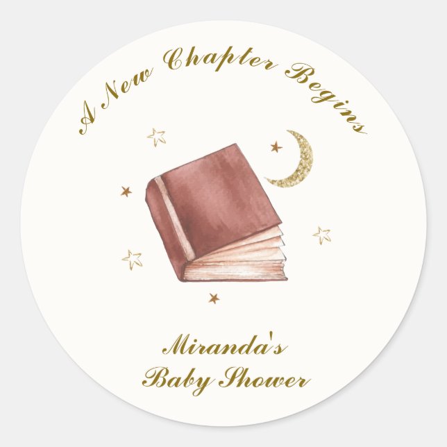Elegant Boho Book Moon Star Baby Shower Runder Aufkleber (Vorderseite)