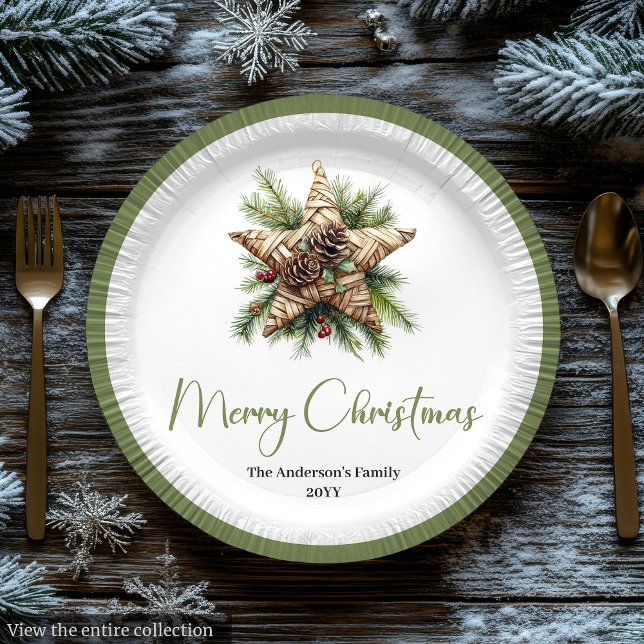 Elegant Boho Botanical Christmas Tree Dinner Plate Pappteller (Elegant Boho Botanical Christmas Tree Dinner Plates)
