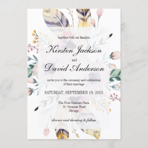 Elegant Boho Bouquet Wedding Invitation Einladung