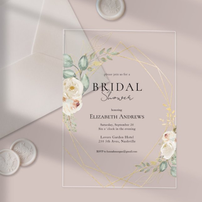 Elegant Boho Brautparty Acryleinladungen (Elegant Acrylic Floral Watercolor Bridal Shower Boho invitation)
