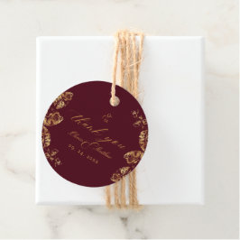 Elegant Boho | Burgund und Gold Herbsthochzeit Geschenkanhänger