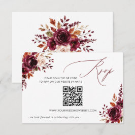 Elegant Boho Burgunder Herbst Blumen QR CODE RSVP Karte