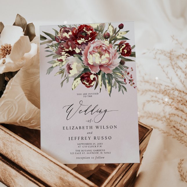 Elegant Boho Burgundy Blush Floral Wedding Folieneinladung (Elegant Boho Burgundy Blush Floral Wedding Foil Invitation)