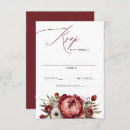 Elegant Boho Burgundy Blush Floral Wedding RSVP Karte