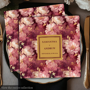 Elegant Boho Burgundy Blush Gold Wedding Napkins Serviette