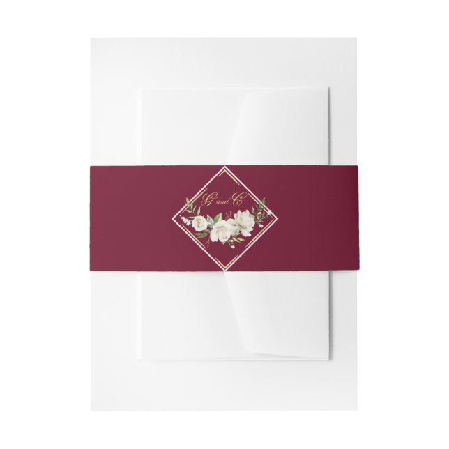 Elegant Boho Burgundy Floral Gold Wedding Monogram Einladungsbanderole (Vorderseite Beispiel)
