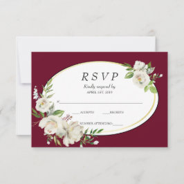 Elegant Boho Burgundy Floral Gold Wedding RSVP Karte