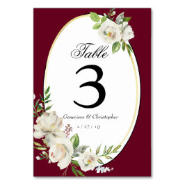 Elegant Boho Burgundy Floral Wedding Reception Tischnummer