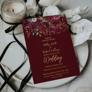 Elegant Boho Burgundy Formal Floral Wedding Folieneinladung