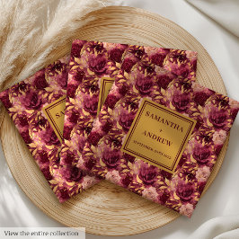 Elegant Boho Burgundy Gold Wedding Cloth Napkins Serviette