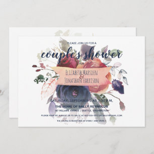 Elegant Boho Burgundy Navy Blumendusche Einladung