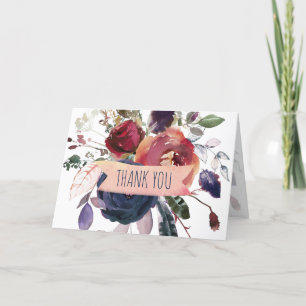 Elegant Boho Burgundy Navy Floral Dankeskarte