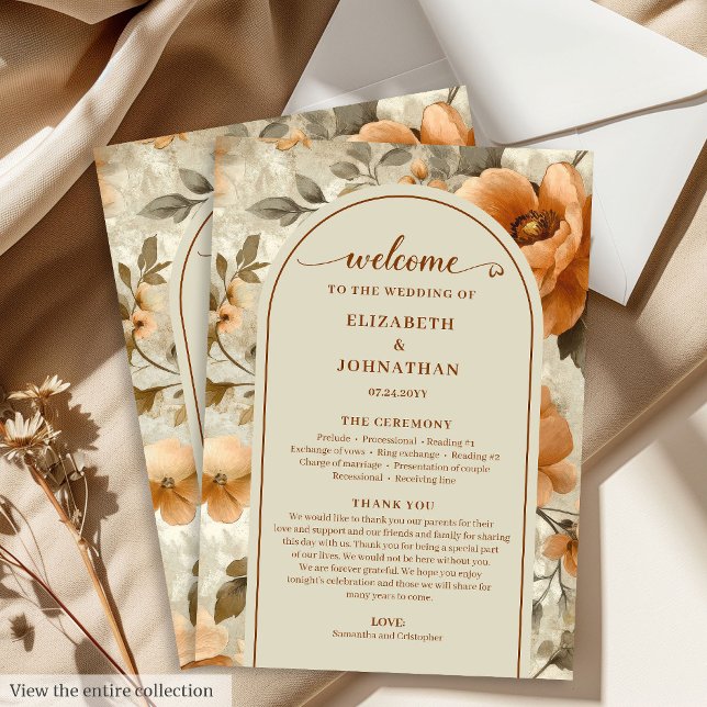 Elegant Boho Burnt Orange Ivory Sage Wedding Day Programm (Elegant Boho Burnt Orange Ivory Sage Program)