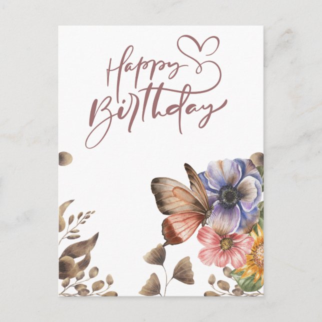 Elegant Boho Butterfly Floral Geburtstag Postkarte (Vorderseite)