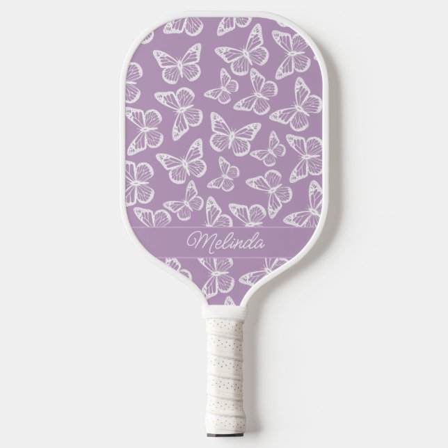 Elegant Boho Butterfly Pastel Lila Ihren Namen hin Pickleball Schläger (Vorderseite)