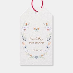 Elegant Boho Butterfly Wildblume Baby Shower Geschenkanhänger