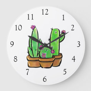 Elegant boho Cactus cacti succulents Große Wanduhr