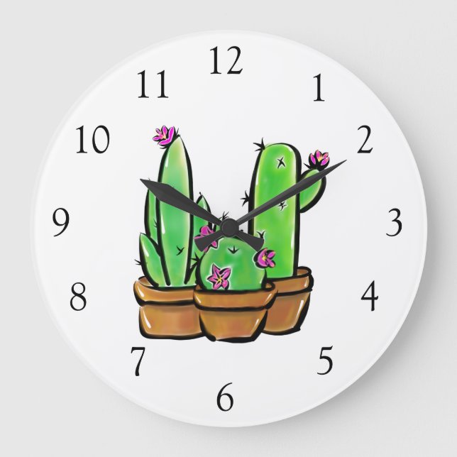 Elegant boho Cactus cacti succulents Große Wanduhr (Vorderseite)