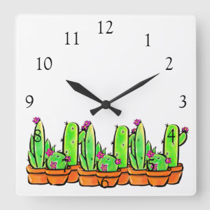 Elegant boho Cactus cacti succulents Quadratische Wanduhr