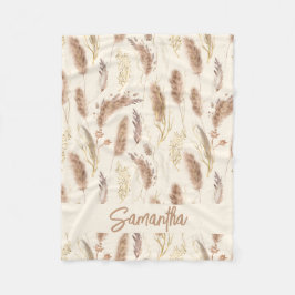 Elegant Boho Chic Pampas Grass Muster Beige Creme Fleecedecke