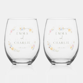 Elegant Boho Chic Pastel Blume Hochzeit Weinglas Ohne Stiel